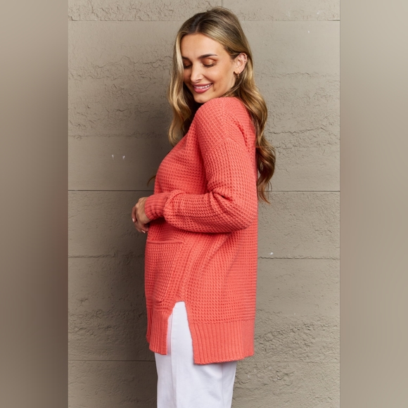 Zenana Bright & Cozy Full Size Waffle Knit Cardigan - Picture 3 of 6